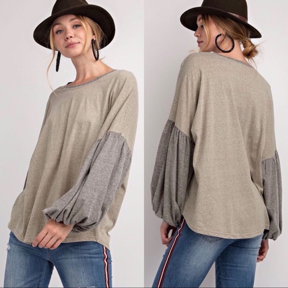 January Summer Tops - ❄️LAST2️⃣//SAGE COLOR BLOCK PUFFY SLEEVES TOP